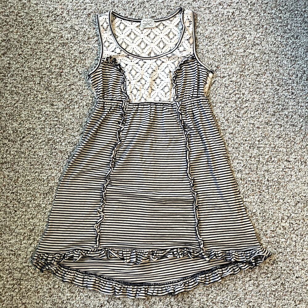 Eyelash Couture Babydoll Tunic Dress Size S Lace Ruffle Striped Sleeveless Y2K